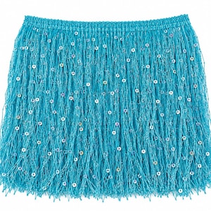 Turquoise | Sequin Fringe Trim | 7 Inch Wide, Sold by Yard (Continuous Cut)