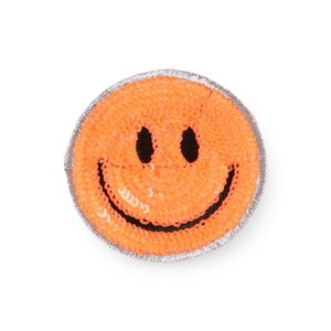 Orange Sequin Smiley Patch | Iron On Embroidery Applique (2.3"x2.3")