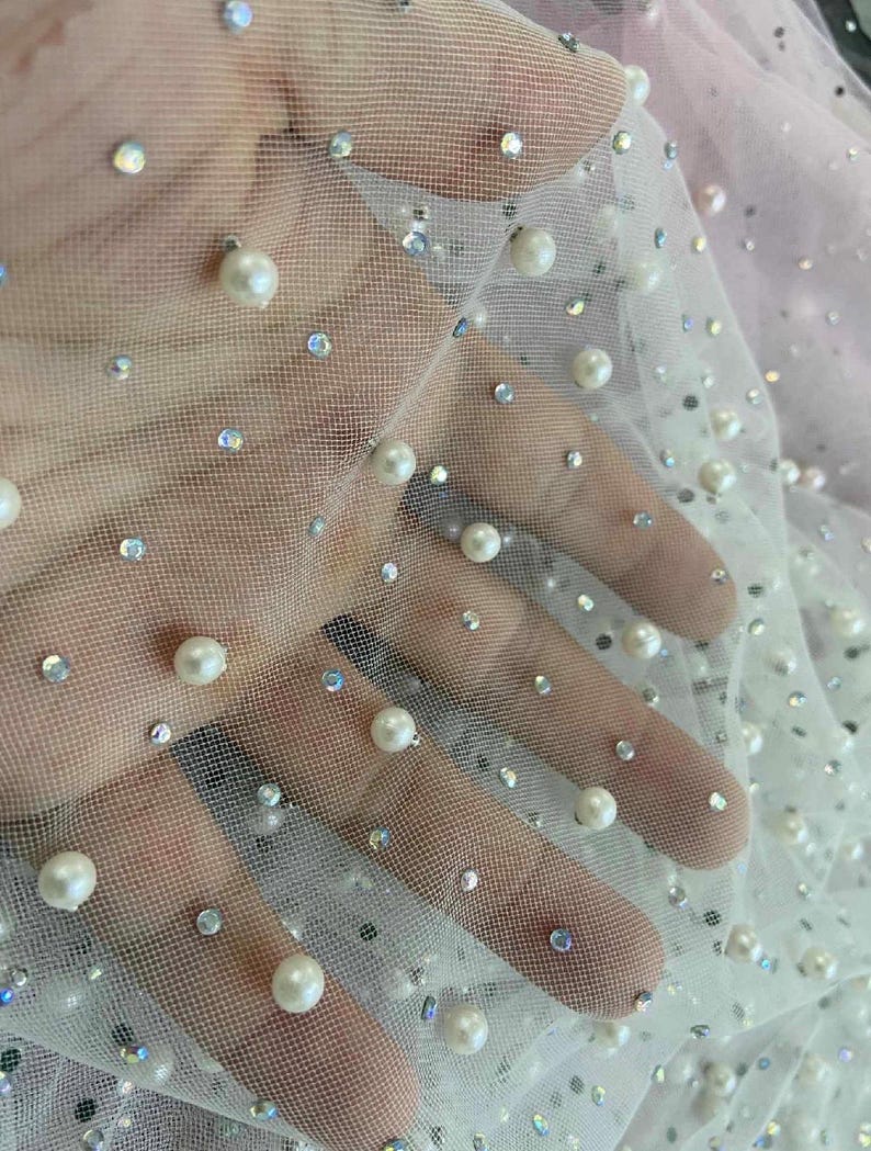 White Rhinestone Mesh Rhinestone + Pearl Mesh | Sold by the Yard | Ready to Ship - Etsy