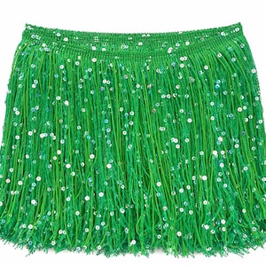 Green | Sequin Fringe Trim | 7 Inch Wide, Sold by Yard (Continuous Cut)