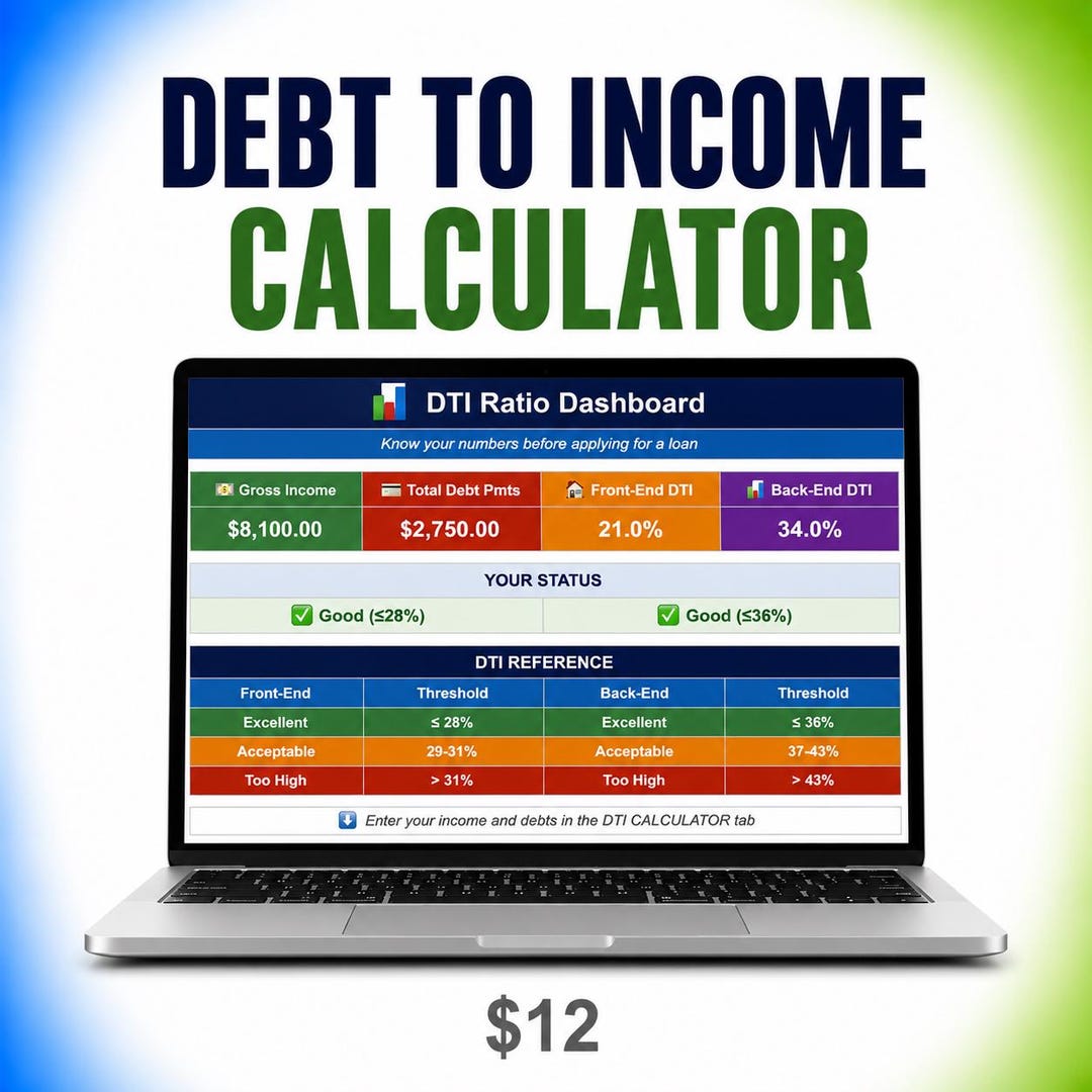 Debt to Income Ratio Calculator | Google Sheets & Excel | DTI Mortgage