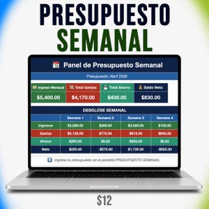 Presupuesto Semanal | Plantilla Google Sheets y Excel | Presupuesto por Semanas | Resumen Mensual | Descarga Inmediata