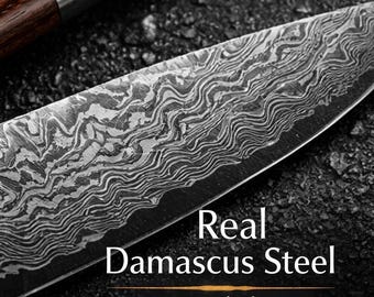 Handmade Damascus Chef Knife Razor Sharp with Wood Handle, Kitchen Gift