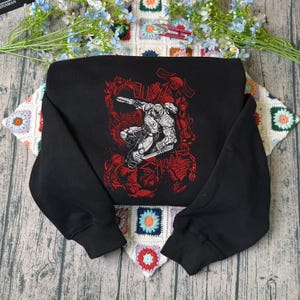 Jump And Shoot - Doom Slayer Embroidered Sweatshirt And Hoodie, Doom Warrior Jumper, Demon Slayer Shirt, Doom guy Inspired, Gamer Gift
