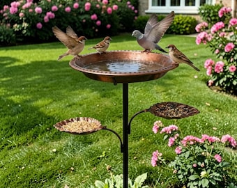 Baño para pájaros de hierro para jardín, comedero de metal color cobre, adorno para patio exterior, regalo para decoración de césped y jardín