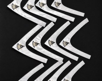 Collar masónico, insignias de francmasón, collar de satén blanco, 12 piezas
