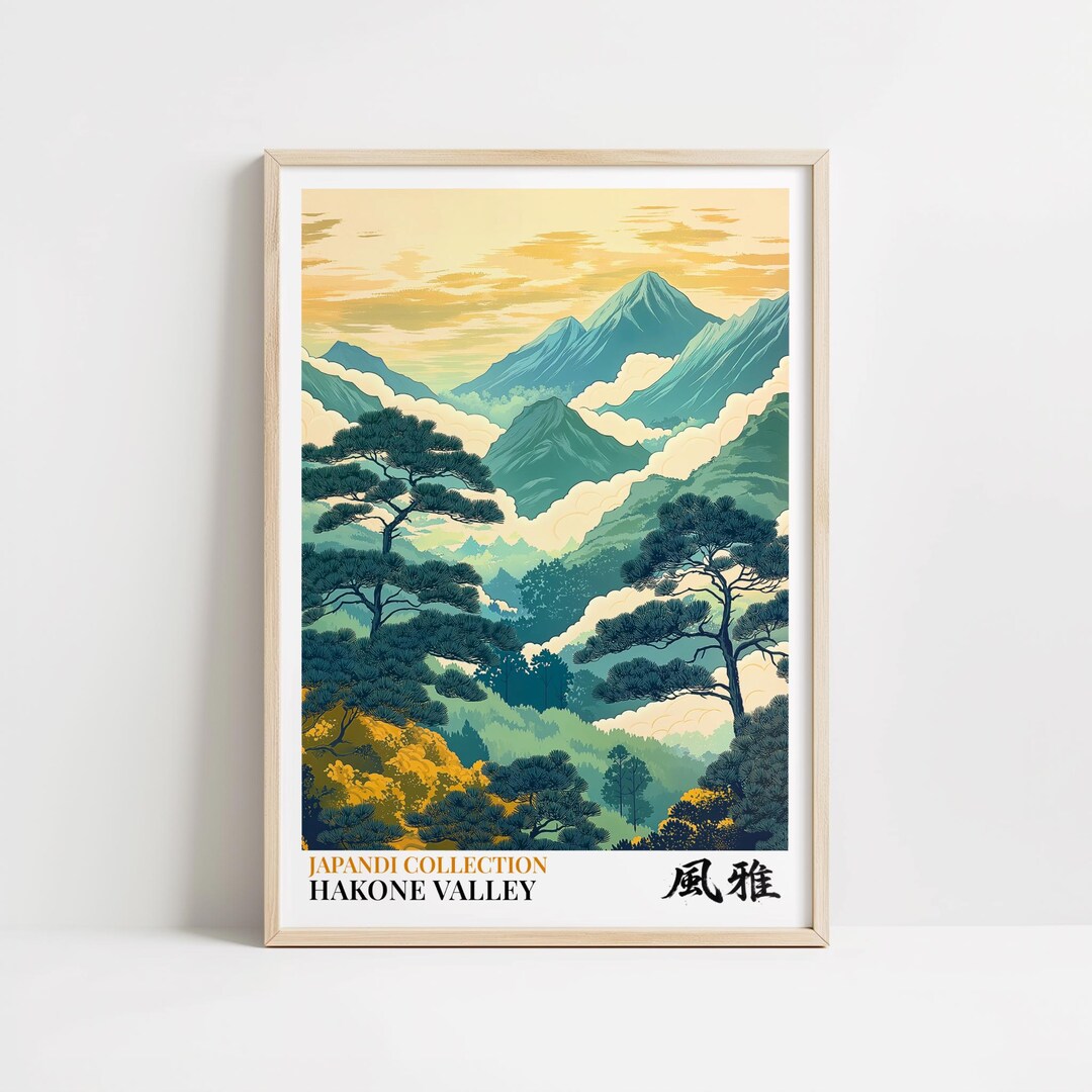 Japandi Mountain Landscape Wall Art Hakone Valley Japanese Nature Print ...