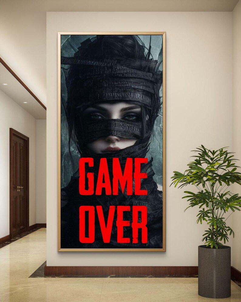 GAME OVER Print, Dark Cyberpunk Poster, Futuristic Goth Art (digital ...