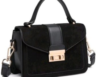 Design Leather And Sumptuous Suede Adjustable Shoulder Strap Handbag