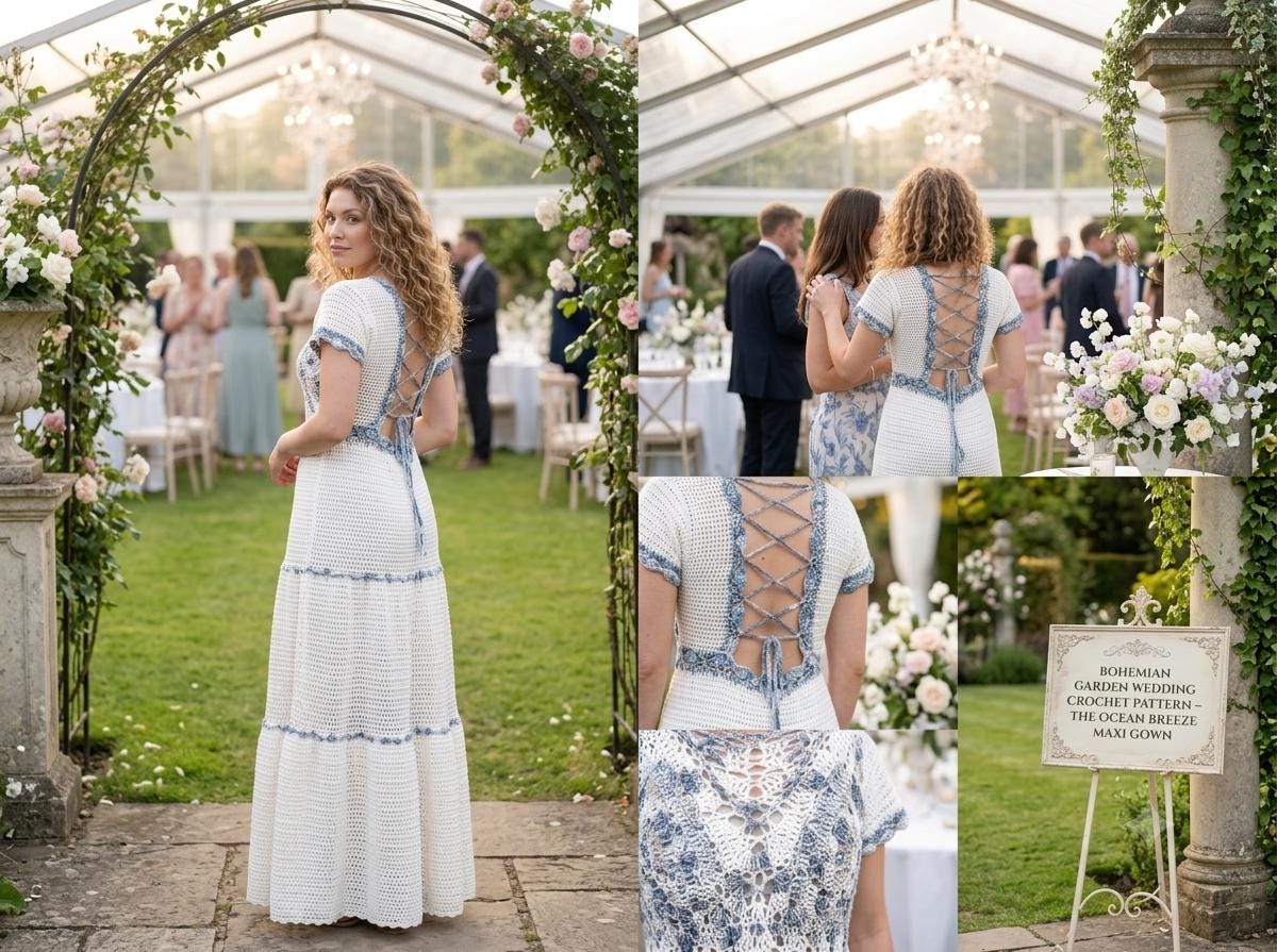 30 Crochet Wedding Dresses for a Handmade Bridal Look 19 Backless Lace-Up Beach Wedding Gown