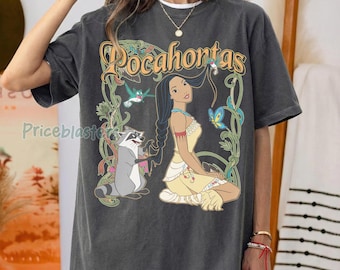 Camiseta retro de la princesa Pocahontas de Disney, camiseta de Pocahontas y Meeko Mapache, viaje de vacaciones familiares a Magic Kingdom Disneyland