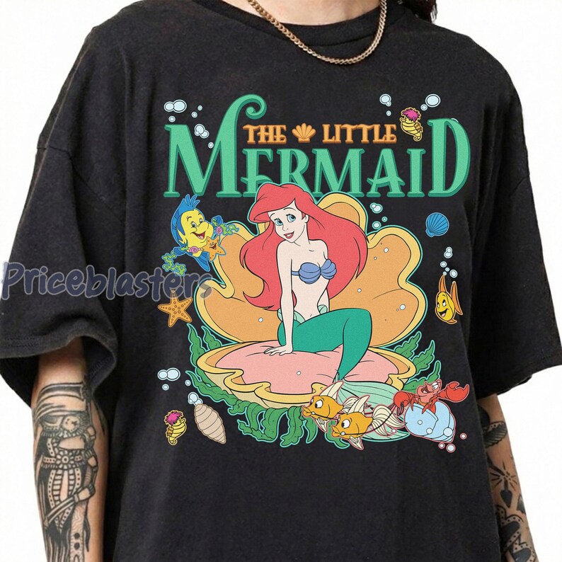 Vintage Disney Princess Ariel Shirt, Disney The Little Mermaid Shirt, Flounder and Sebastian Graphic Tee, Disneyland Matching Shirt image 4