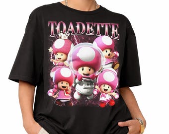 Camiseta retro de Toadette, camiseta vintage con estampado de Super Mario, ropa del Reino Champiñón, regalo para fans de Mario Bros, camiseta de Nintendo Gaming