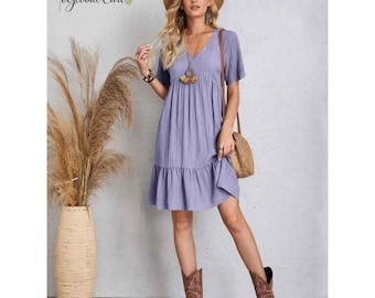 Vintage Women A-Line Mini Dress V Neck High Waist Elegant Summer Party Dress