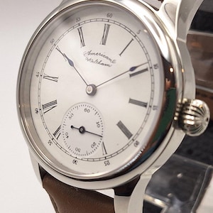 Waltham Vintage 6s fickur med äktenskapsnummer, ombyggt 40 mm rostfritt stål armbandsur, ca 1892, urverk bild 1