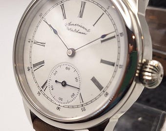 Waltham Vintage 6s Pocket Marriage Watch Conversion 40mm SS Wrist Watch c. 1892 Movement