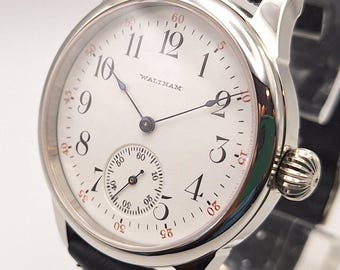 Conversion de montre de mariage de poche Waltham vintage 6 s, mouvement 1904, montre-bracelet en acier inoxydable de 40 mm