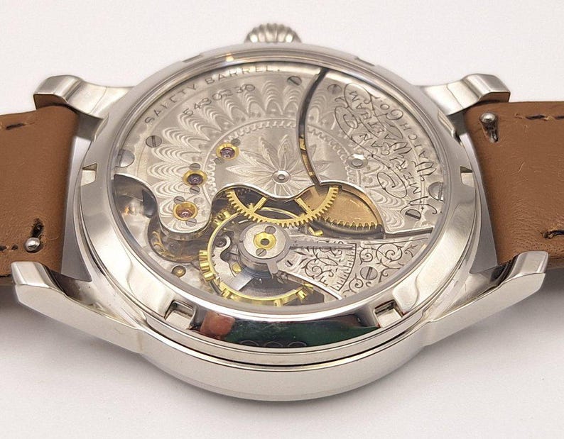 Waltham Vintage 6s fickur med äktenskapsnummer, ombyggt 40 mm rostfritt stål armbandsur, ca 1892, urverk bild 9