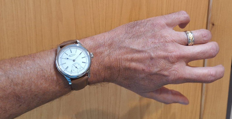 Waltham Vintage 6s fickur med äktenskapsnummer, ombyggt 40 mm rostfritt stål armbandsur, ca 1892, urverk bild 6