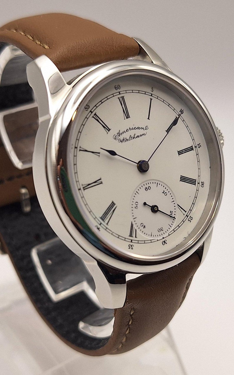 Waltham Vintage 6s fickur med äktenskapsnummer, ombyggt 40 mm rostfritt stål armbandsur, ca 1892, urverk bild 2