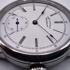 Waltham Vintage 6s fickur med äktenskapsnummer, ombyggt 40 mm rostfritt stål armbandsur, ca 1892, urverk bild 10