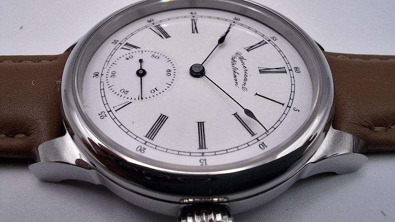 Waltham Vintage 6s fickur med äktenskapsnummer, ombyggt 40 mm rostfritt stål armbandsur, ca 1892, urverk bild 10
