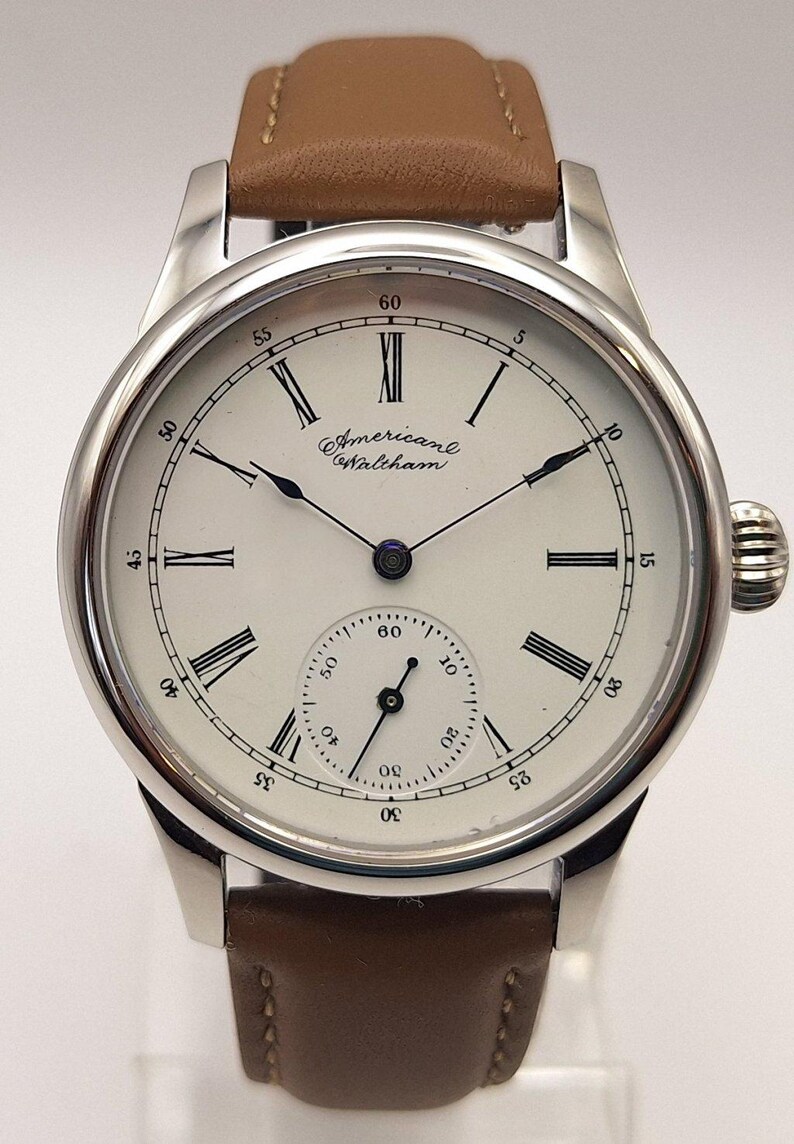 Waltham Vintage 6s fickur med äktenskapsnummer, ombyggt 40 mm rostfritt stål armbandsur, ca 1892, urverk bild 3