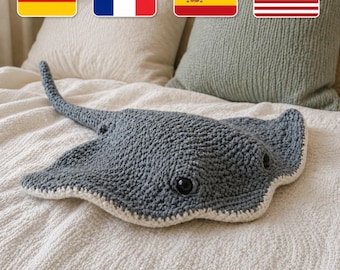 Patrón de ganchillo de raya en PDF (inglés, alemán, francés, español), juguete de amigurumi de animales marinos