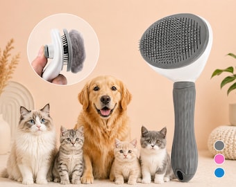 Cepillo autolimpiante para el cuidado de mascotas: elimina el pelo de gatos y perros con un solo clic.