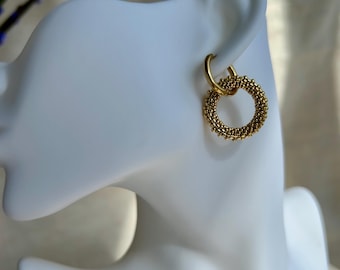 Gold Hoop Earrings with Removable Beaded Charm, Handmade Minimalist Seed Bead Jewelry