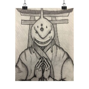 Surreal Shark Monk Art Print | Dark humor Fantasy Wall Art | Weird Creature Illustration | Unique Gothic Decor | Shark art