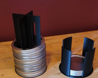 Juego organizador de tapas para tarros Mason – Anillos de boca ancha, soporte para tapas planas – Solución de almacenamiento para la cocina - Negro
