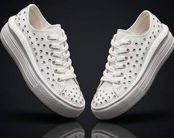 Baskets de mariage pour mariée personnalisées — Chaussures de mariée à plateforme en cristal, personnalisées