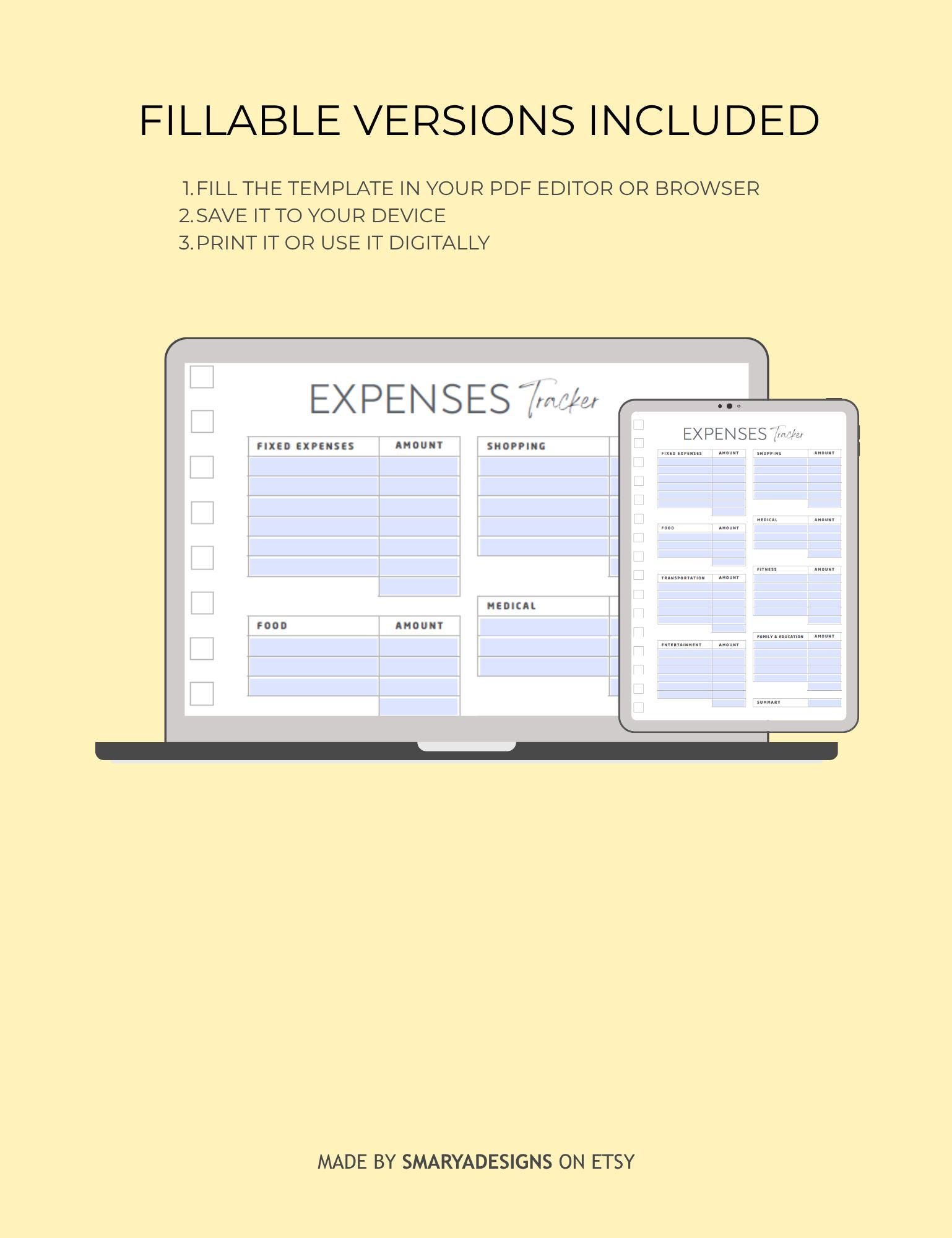 Expenses Tracker Printable Template, Monthly Expense Editable Tracker ...