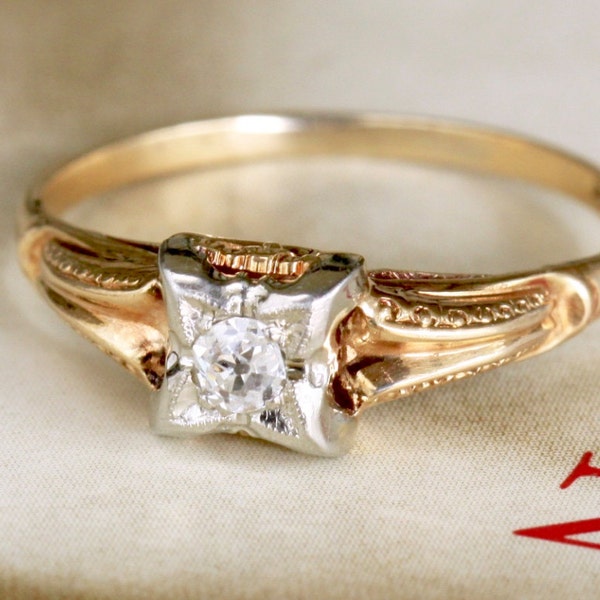 Edwardian Diamond Engagement Ring, Victorian Diamond Engagement Ring, Antique Engagement Ring, Vintage 14k Gold Diamond Solitaire Ring