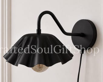 Matte Black Brass Umbrella Wall Sconce – Hollywood Regency Floral Lamp, Modern Vintage Wall Lighting Fixture.