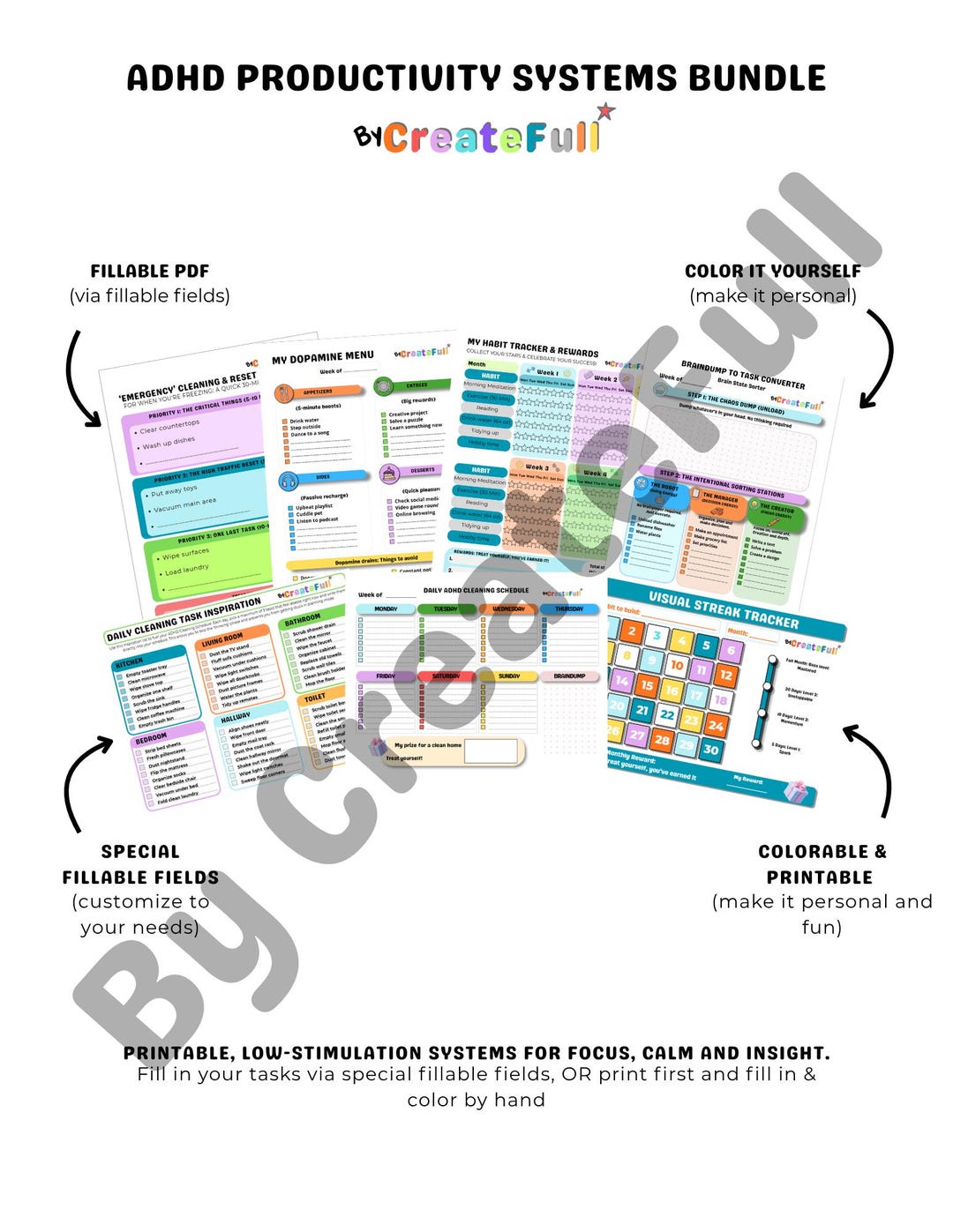 Editable ADHD Productivity System Bundle | Printable Planner With ...