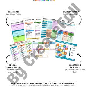 Redigerbart ADHD-produktivitetssystempaket | Utskrivbar planerare med dopaminmeny och städschema i PDF-format