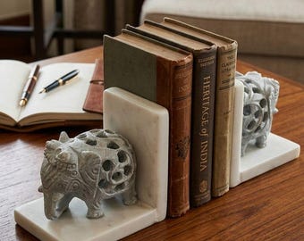 Juego de sujetalibros de mármol / Soportes para libros de piedra hechos a mano, decoración moderna para la oficina