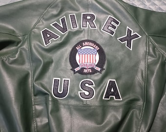 Green Avirex-Style Genuine Leather Varsity Jacket – USA Letterman Bomber Streetwear