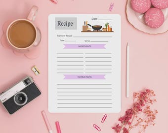 Printable Simple Recipe Cards set PDF, Instant download, designed in canva size 105x148 mm