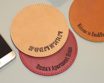 Set of 4+ Leather Coasters with Water Repellant Coating