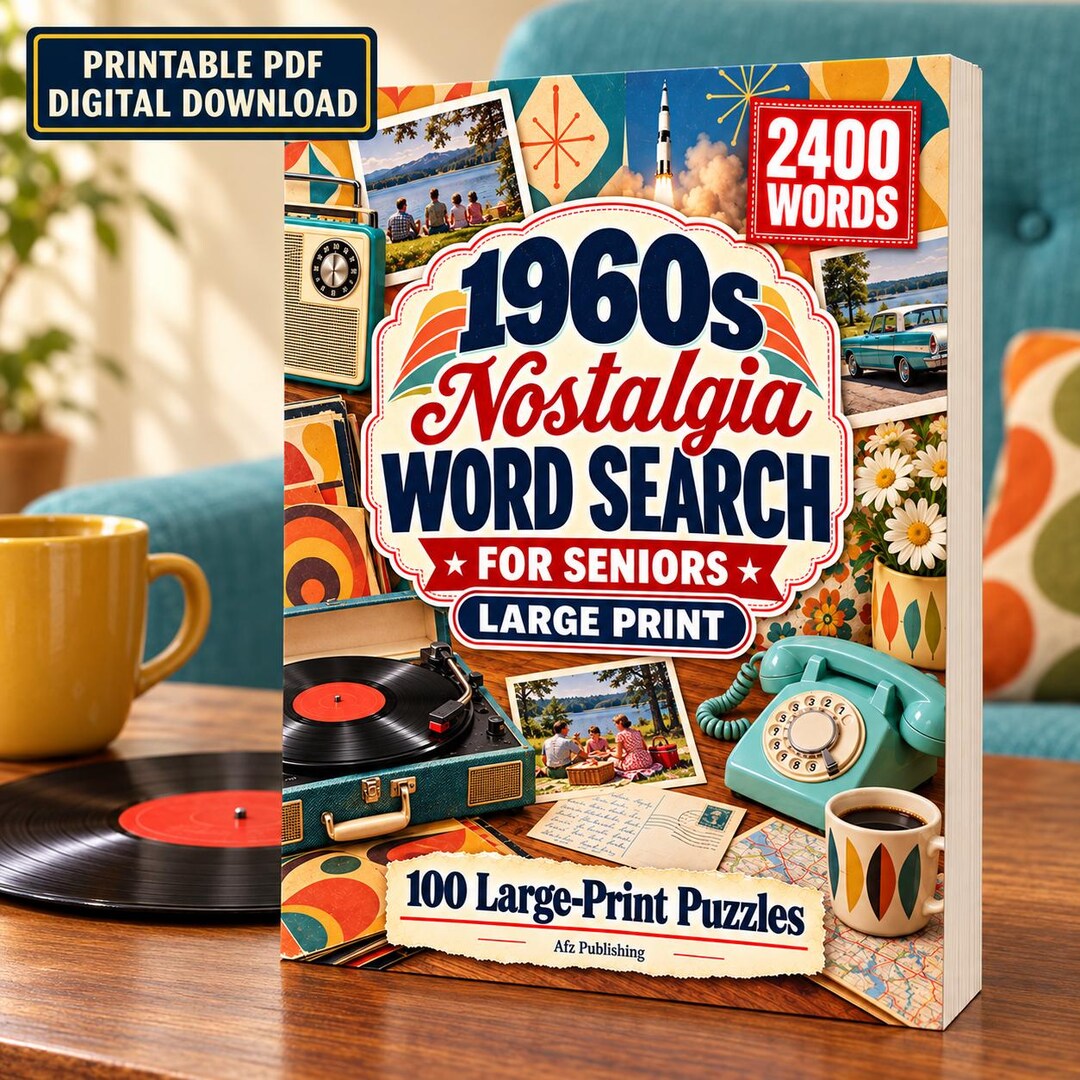 1960s Nostalgia Word Search for Seniors, 100 Large Print Puzzles
