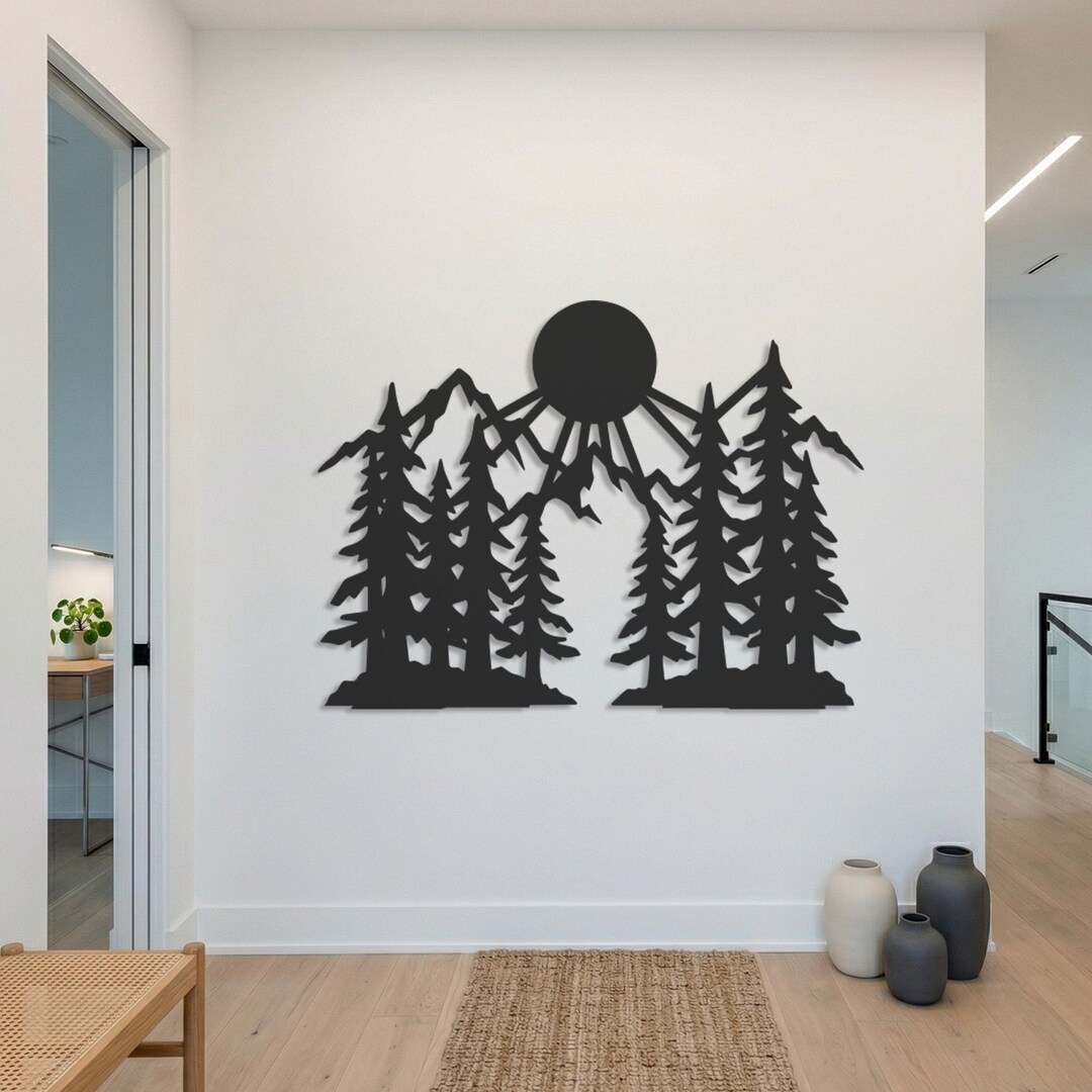 Forest Mountain Metal Wall Art, Nature Wall Decor, Pine Tree Wall Art ...