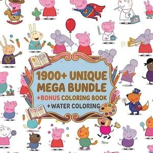 Printable 1900+ Peppa Pig Character Stickers | clip art |PNG Bundle | Kids Coloring Book & Watercolor