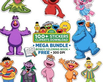 100+ Sesame street Puppet Character Clipart Bundle | Kids Learning Graphics PNG | Cute Classroom Illustrations + Bonus Coloring Book