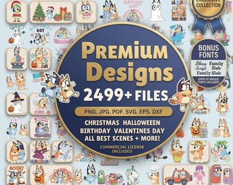 Bluey PNG Bundle + BONUS Font + Event Cards + Coloring Book Original Designs for Birthday Diy Crafts Coloring Printing