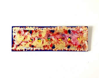 Abstract Painting Study of Color Blue Gold Red Yellow Textured Vintage Unique Artwork on Stretched Canvas Colorful Painting 30" x 10" size