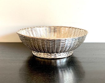 Vintage Cristofle Silver Plated Metal Basket Weave Bowl 1960's era Made in France Mid-Century Gallia Collection Cristofle Silver Bowl