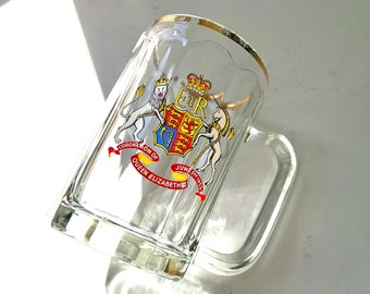 Vintage Commemorative Cut Crystal Mug w/ Handle Coronation of Queen Elizabeth II Crest with Lion & Unicorn June 2nd 1953 England